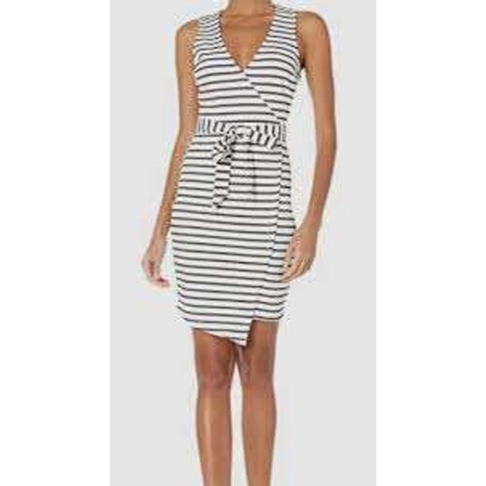 Jack by BB Dakota Striped Dress Sleeveless Wrap Casual Black‎ White L